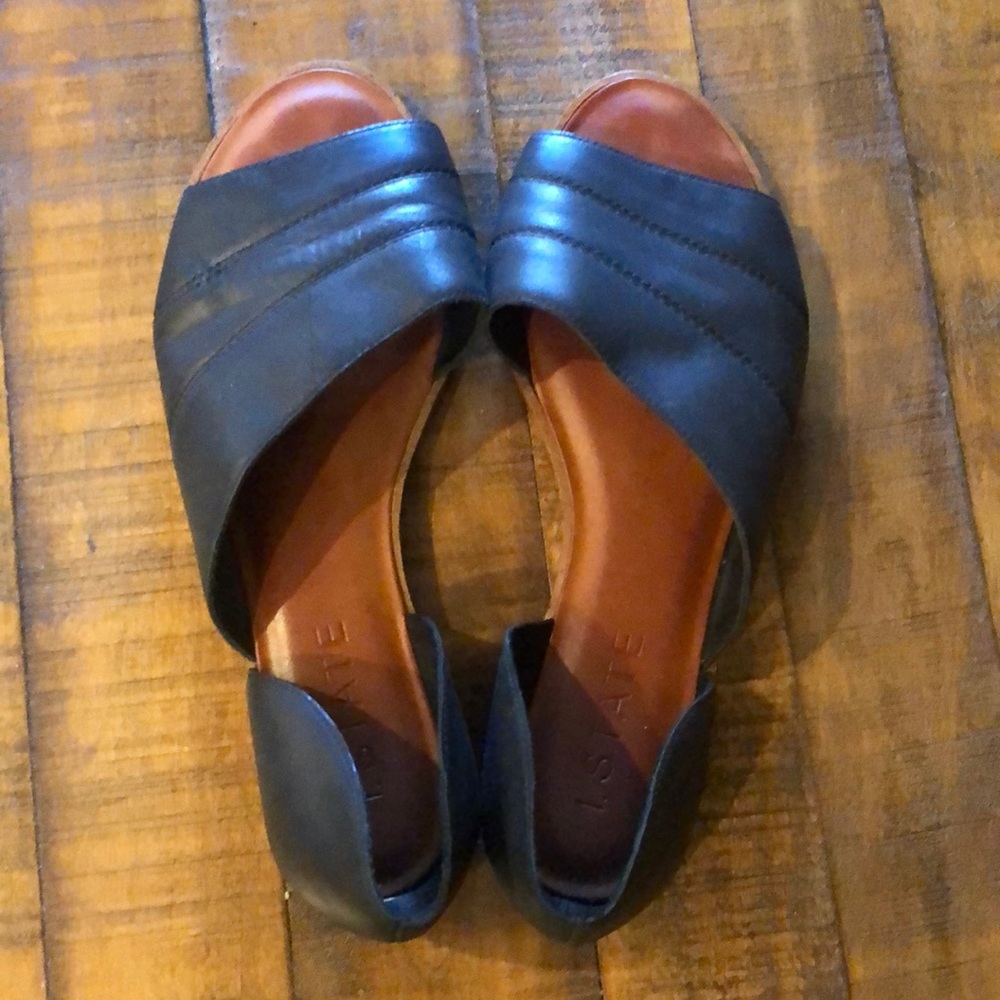 Black peep toe flats
